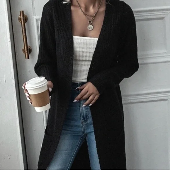 New black open front cardigan sweater - Picture 4 of 4